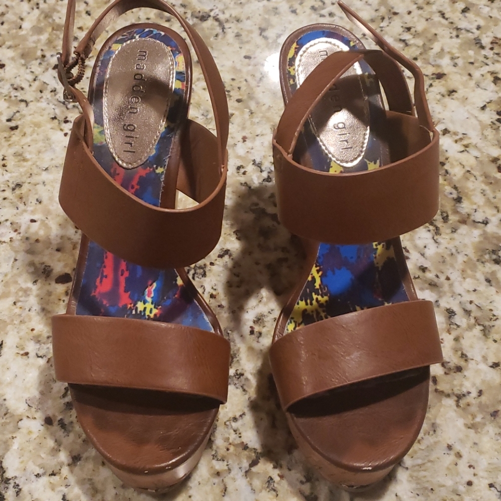 Madden Girl Brown Cork Wedge Sandals